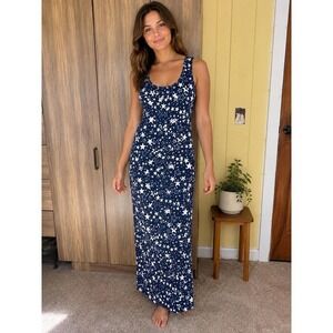 LuLaRoe Maria Maxi Dress  XS Navy Blue White Star Print Sleeveless Scoop Neck